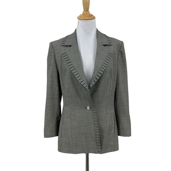 Vintage Escada Wool Blazer 36 Pleated Trim Padded Shoulder Made Germany *READ - Picture 1 of 16